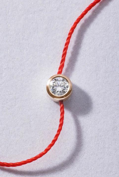 String bracelet with 0.1ct diamond in rose gold bezel setting - Redline - 0++