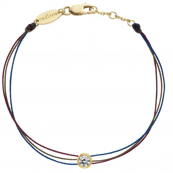 Mutli string bracelet with 0.1ct diamond in yellow gold bezel setting - Redline - 0++