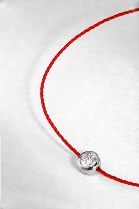 String bracelet with 0.1ct diamond in white gold bezel setting - Redline - 0++