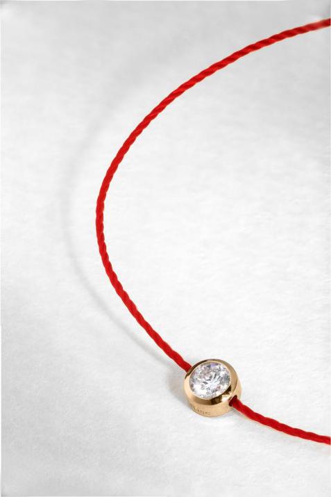 String bracelet with 0.1ct diamond in rose gold bezel setting - Redline - 0++