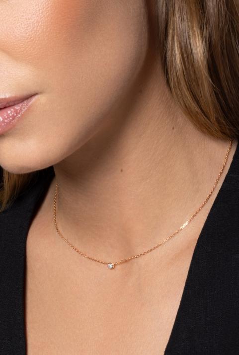 Chain necklace with 0.1ct diamond in rose gold bezel setting - Redline - 0++