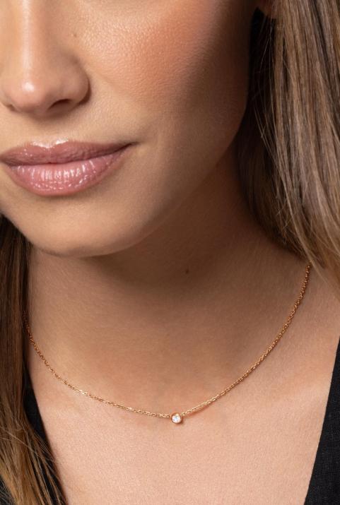 Chain necklace with 0.1ct diamond in rose gold bezel setting - Redline - 0++