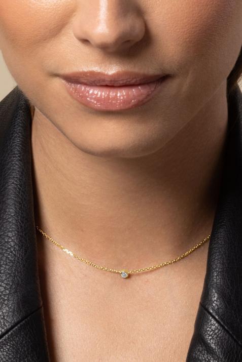 Chain necklace with 0.1ct diamond in yellow gold bezel setting - Redline - 0++