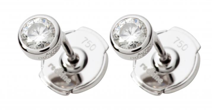 Earrings with 0.2ct diamond in white gold bezel setting - Redline - 0++