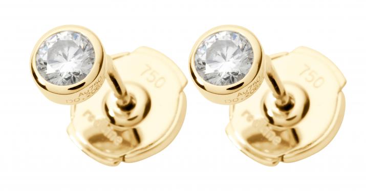 Earrings with 0.2ct diamond in yellow gold bezel setting - Redline - 0++
