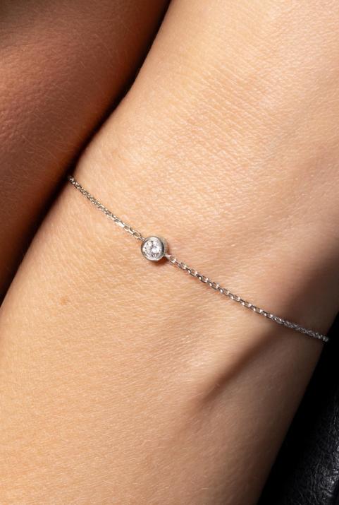 Chain bracelet with 0.2ct diamond in white gold bezel setting - Redline - 0++