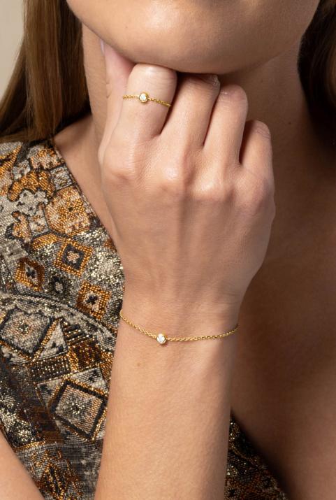 Chain bracelet with 0.2ct diamond in yellow gold bezel setting - Redline - 0++