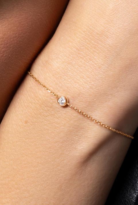 Chain bracelet with 0.2ct diamond in rose gold bezel setting - Redline - 0++