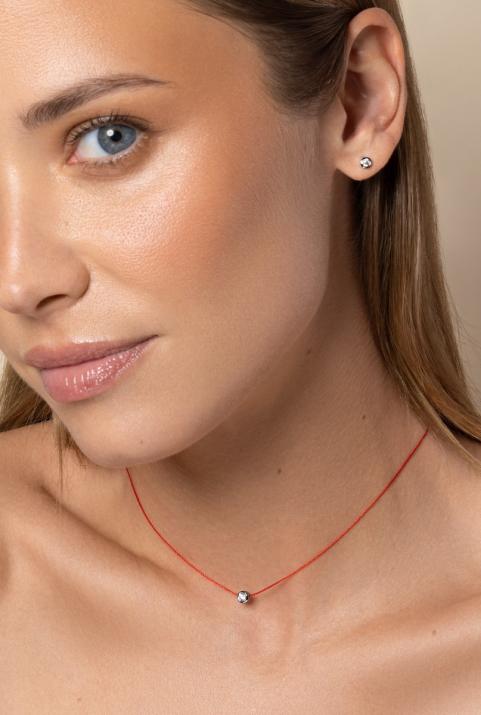 String necklace with 0.2ct diamond in black gold bezel setting - Redline - 0++