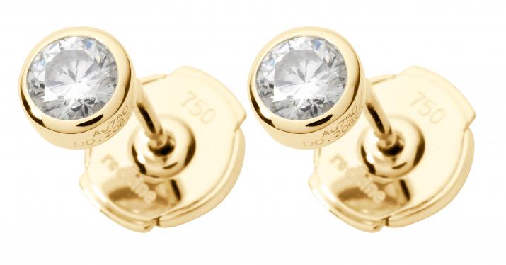 Earrings with 0.4ct diamond in yellow gold bezel setting - Redline - 0++