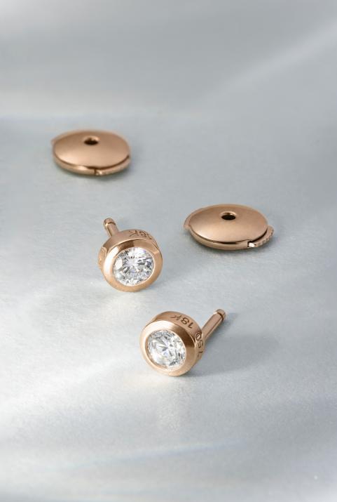 Earrings with 0.4ct diamond in rose gold bezel setting - Redline - 0++