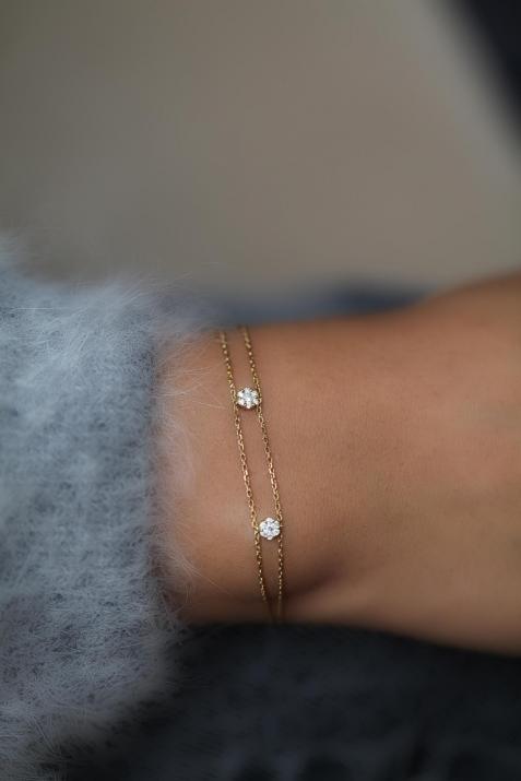 Chain Bracelet For Women with 0.10ct Round Diamonds in Yellow Gold Cluster Setting - Redline