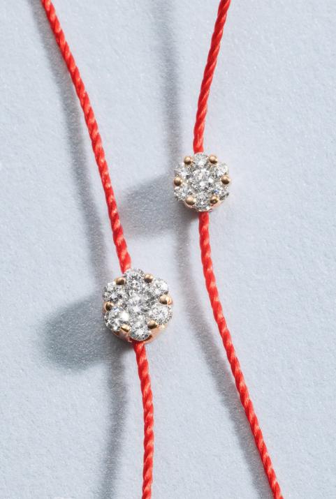 String bracelet with 0.1ct diamonds in rose gold cluster style setting - Redline - 0++