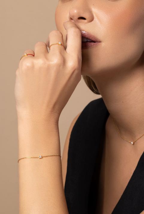 Chain bracelet with 0.11ct princess cut diamond in yellow gold prong setting - Redline - 0++