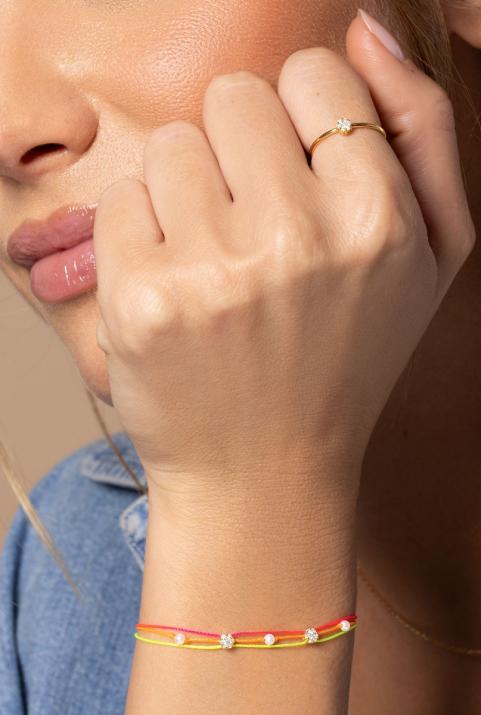 Multistring Bracelet For Women with 0.10ct Round Diamond in Yellow Gold Cluster Setting - Redline - 0++