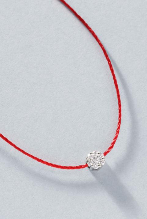 String Necklace For Women with 0.10ct Round Diamond in White Gold Cluster Setting - Redline - 0++