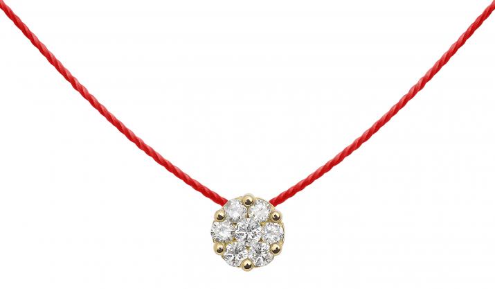 String necklace with 0.1ct diamonds in yellow gold cluster style setting - Redline - 0++