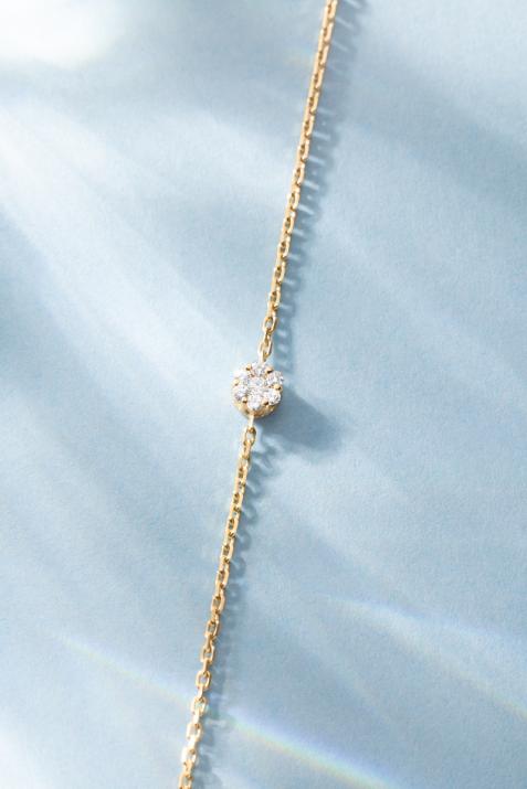 Chain bracelet with 0.05ct diamonds in yellow gold cluster style setting - Redline - 0++