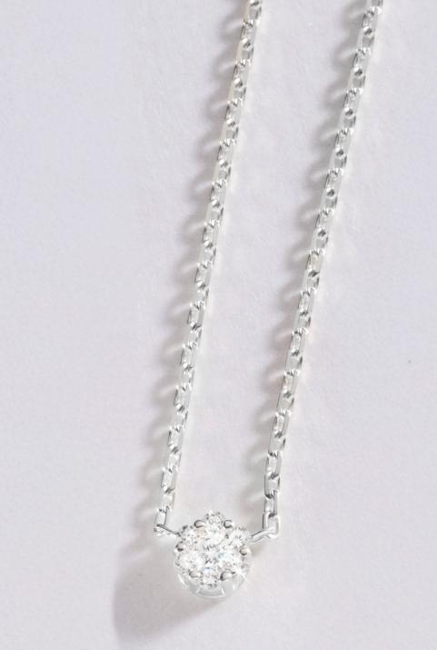 Chain necklace with 0.05ct diamonds in white gold cluster style setting - Redline - 0++