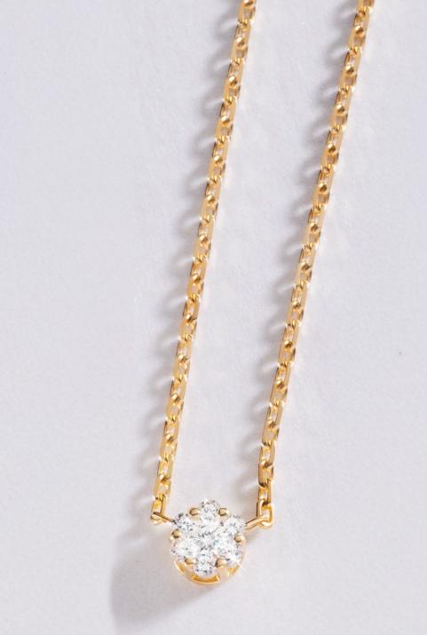 Chain necklace with 0.05ct diamonds in yellow gold cluster style setting - Redline - 0++