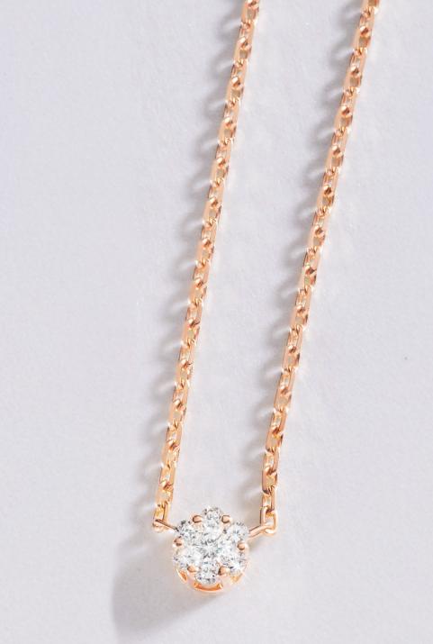 Chain necklace with 0.05ct diamonds in rose gold cluster style setting - Redline - 0++