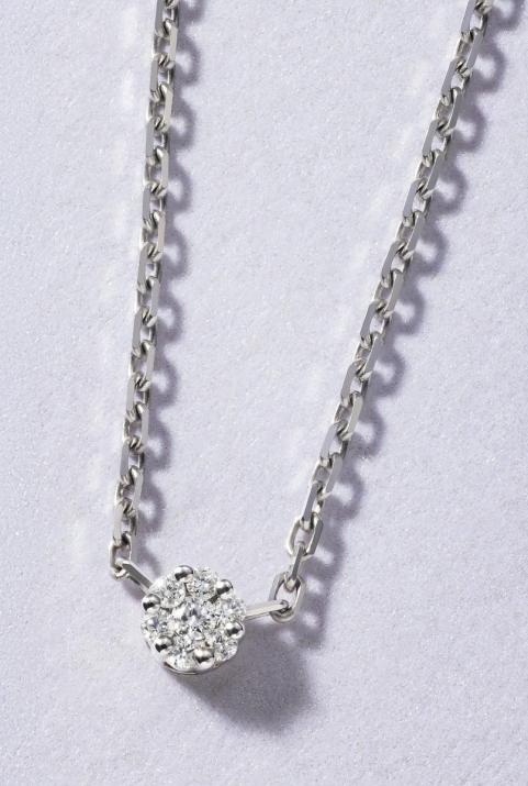 Chain necklace with 0.05ct diamonds in white gold cluster style setting - Redline - 0++