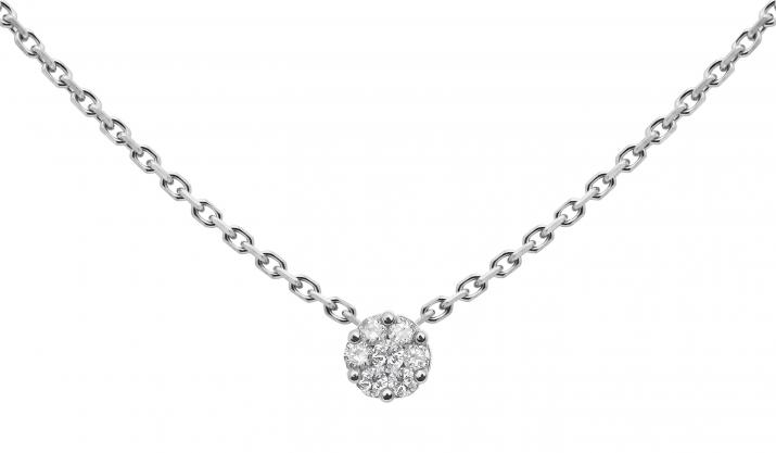 Chain necklace with 0.05ct diamonds in white gold cluster style setting - Redline - 0++