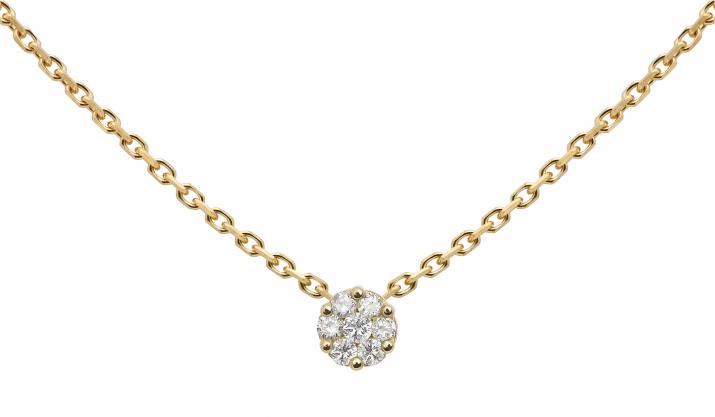 Chain necklace with 0.05ct diamonds in yellow gold cluster style setting - Redline - 0++
