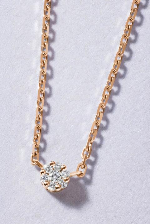 Chain necklace with 0.05ct diamonds in rose gold cluster style setting - Redline - 0++