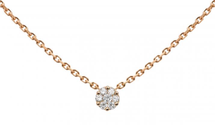 Chain necklace with 0.05ct diamonds in rose gold cluster style setting - Redline - 0++