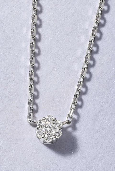 Chain necklace with 0.1ct diamonds in white gold cluster style setting - Redline - 0++