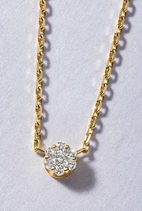 Chain necklace with 0.1ct diamonds in yellow gold cluster style setting - Redline - 0++