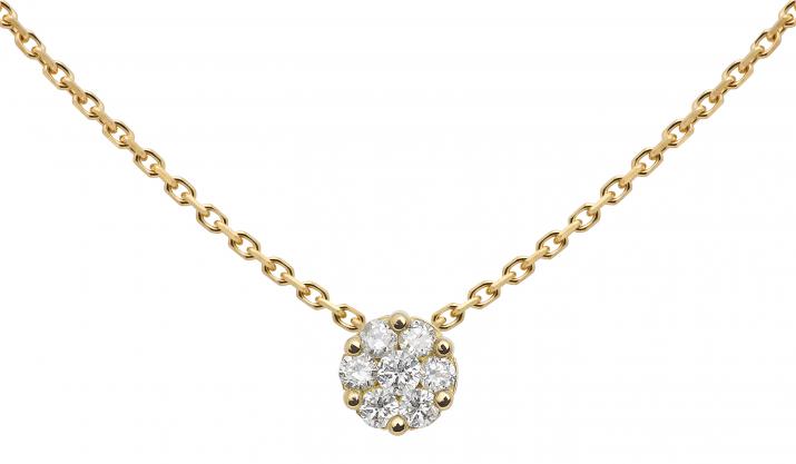 Chain necklace with 0.1ct diamonds in yellow gold cluster style setting - Redline - 0++