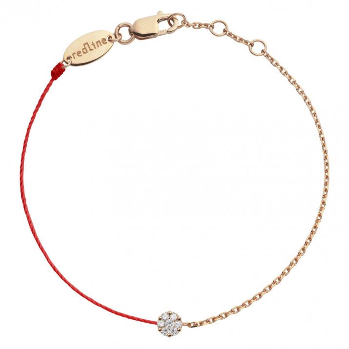 String and chain bracelet with 0.05ct diamonds in rose gold cluster style setting - Redline - 0++