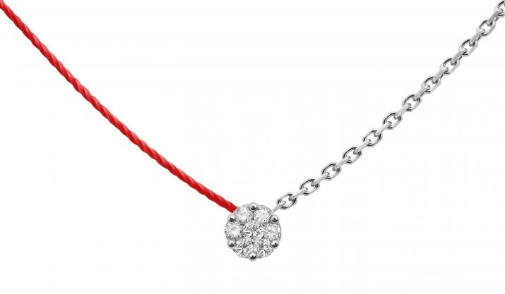 String and chain necklace with 0.05ct diamonds in white gold cluster style setting - Redline - 0++