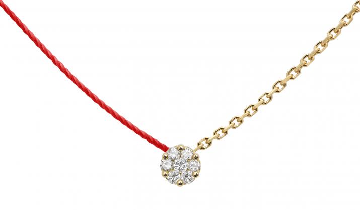 String and chain necklace with 0.05ct diamonds in yellow gold cluster style setting - Redline - 0++