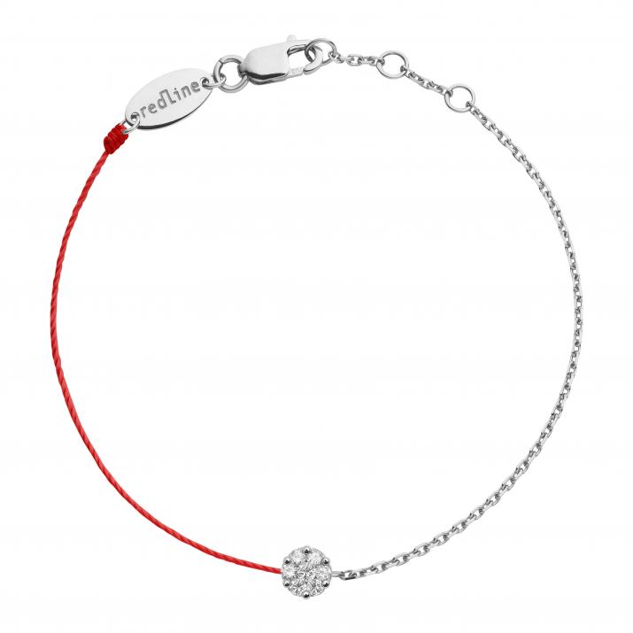 String and chain bracelet with 0.1ct diamonds in white gold cluster style setting - Redline - 0++