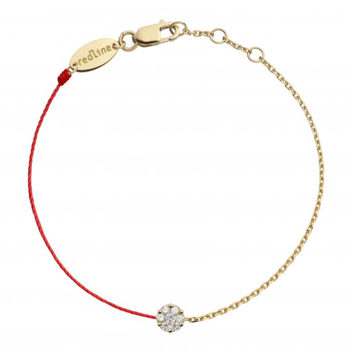 String and chain bracelet with 0.1ct diamonds in yellow gold cluster style setting - Redline