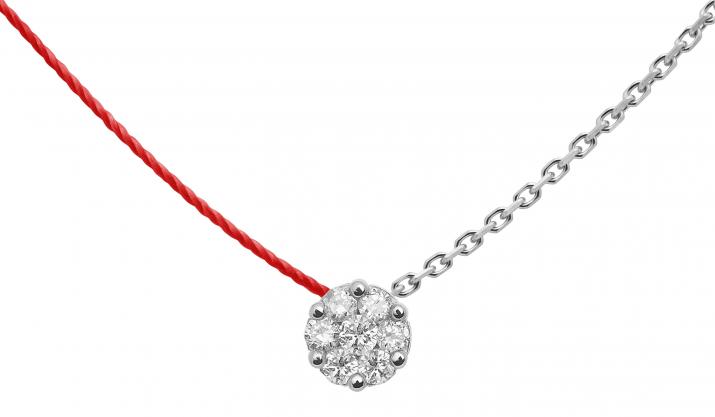 String and chain necklace with 0.1ct diamonds in white gold cluster style setting - Redline
