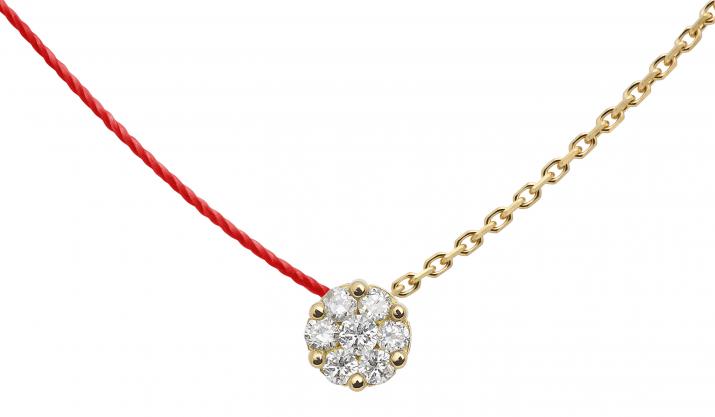 String and chain necklace with 0.1ct diamonds in yellow gold cluster style setting - Redline