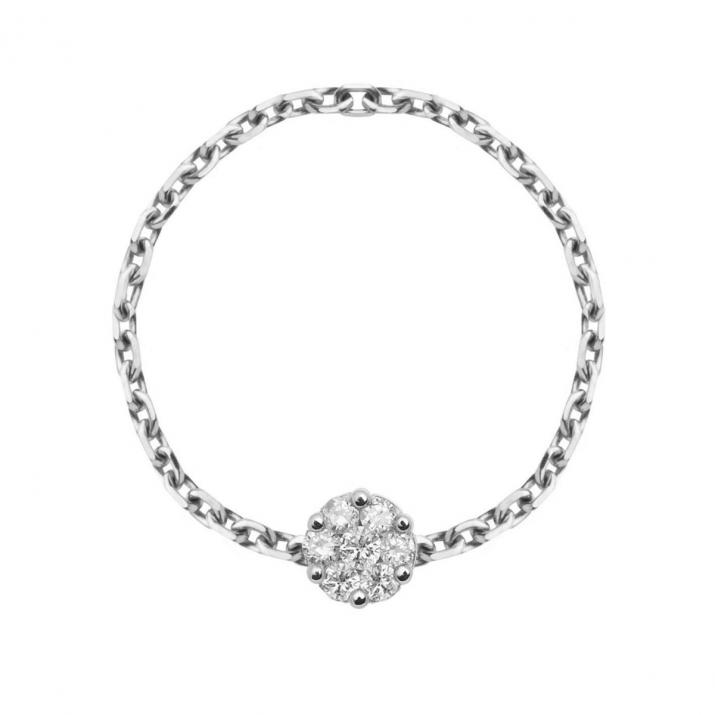 Chain Ring with 0.05ct Round Diamond in White Gold Cluster Setting - Redline - 0++