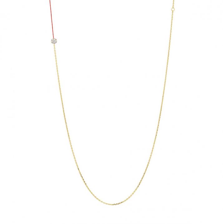 String and chain long necklace with 0.05ct diamonds set in yellow gold cluster style setting - Redline - 0++