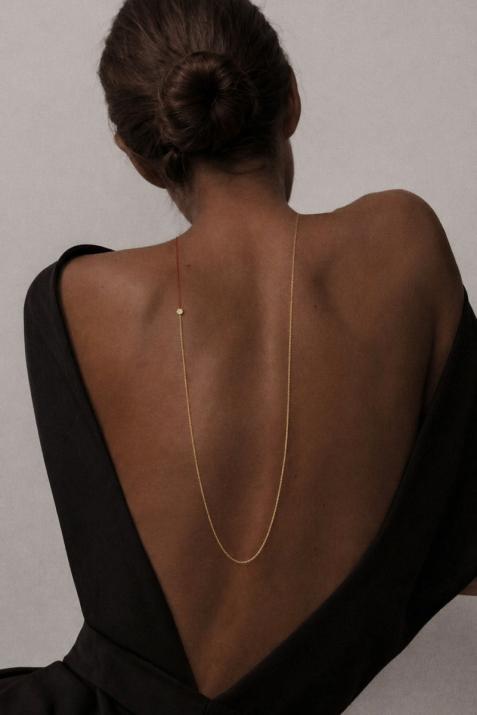 String and chain long necklace with 0.05ct diamonds set in yellow gold cluster style setting - Redline - 0++