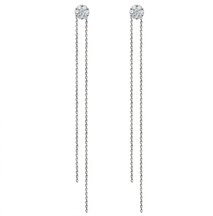 Earrings wtih 0.1ct diamonds in white gold cluster style setting - Redline - 0++