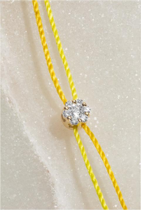 Twin Strings Bracelet For Women with 0.05ct Round Diamond in Yellow Gold Cluster Setting - Redline - 0++