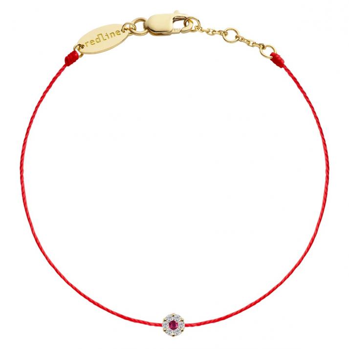 String bracelet with white diamonds and a pink sapphire in yellow gold cluster style setting - Redline - 0++