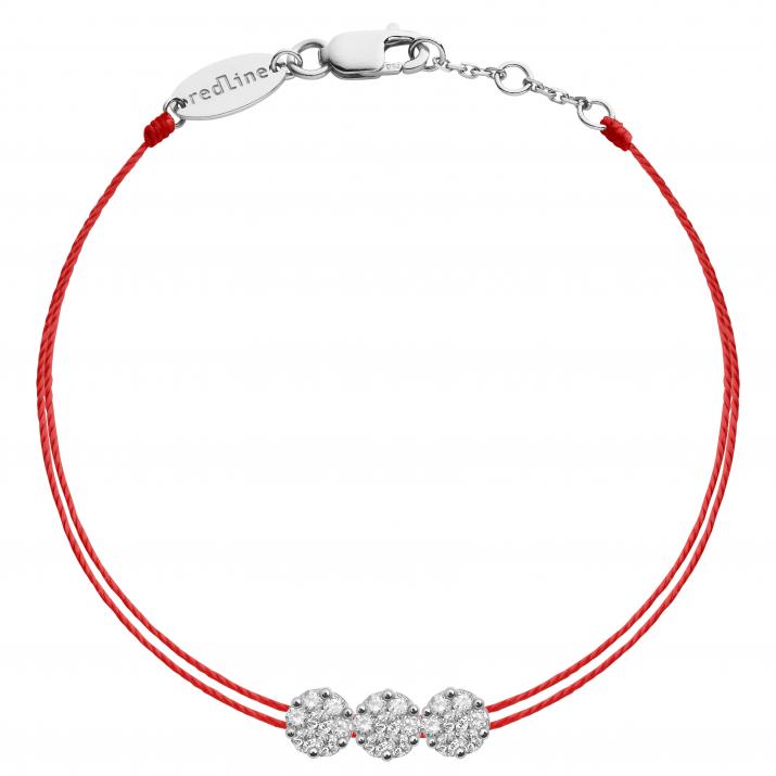 Multistring Bracelet For Women with 0.30ct Round Diamond in White Gold Cluster Setting - Redline - 0++