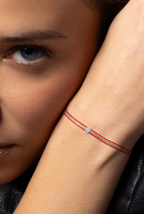 Twin Strings Bracelet For Women with 0.05ct Round Diamond in White Gold Cluster Setting - Redline - 0++