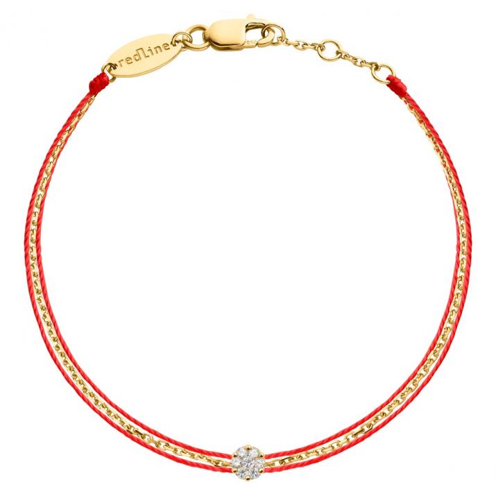 Twin Strings Bracelet For Women with 0.05ct Round Diamond in Yellow Gold Cluster Setting - Redline - 0++