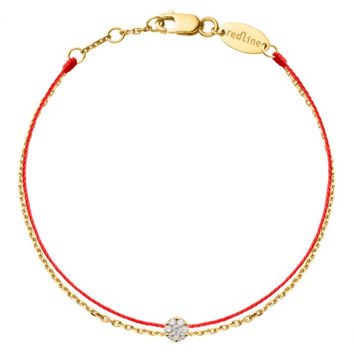 String Bracelet For Women with 0.05ct Round Diamond in Yellow Gold Cluster Setting - Redline - 0++